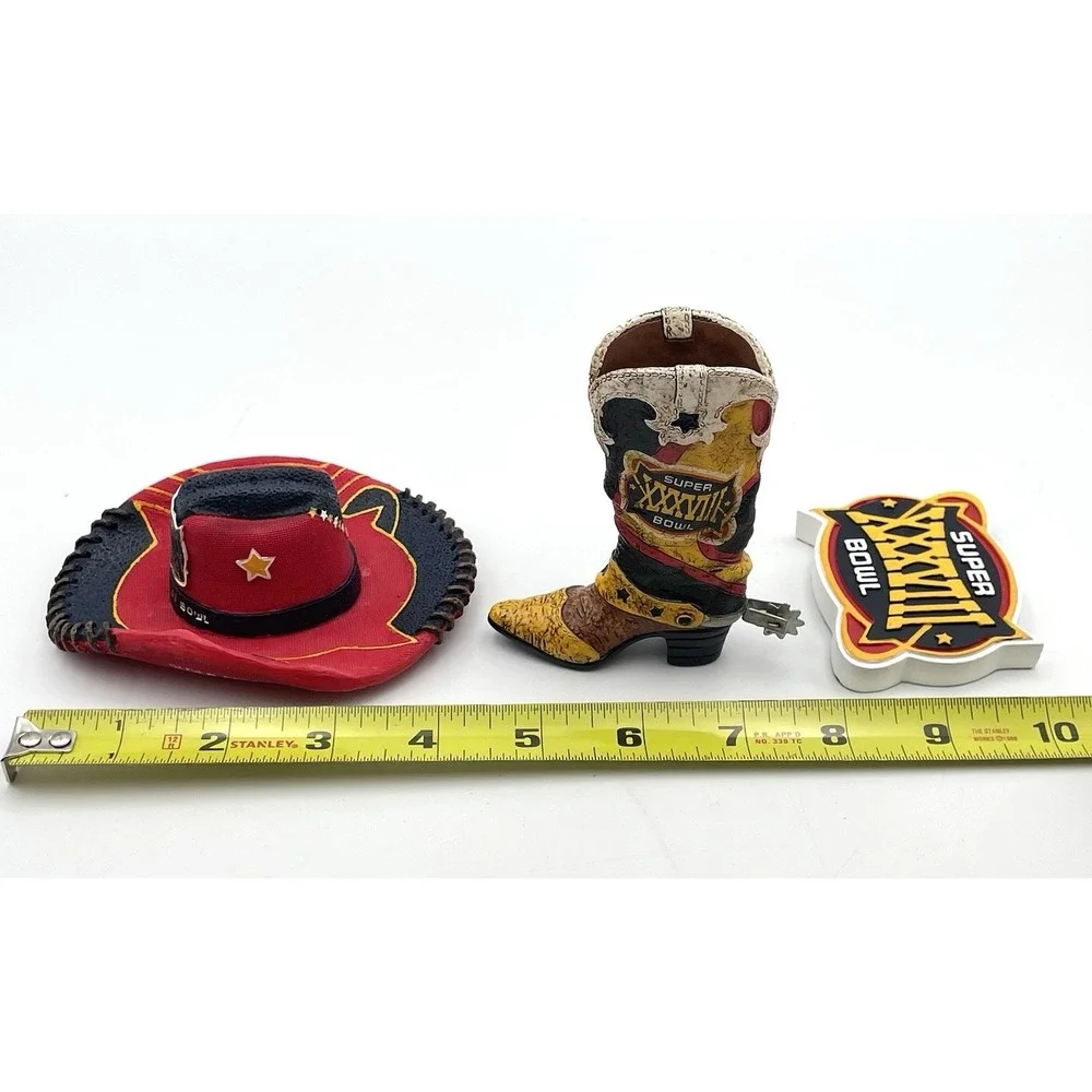 2004 Super Bowl XXXVIII Houston Patriots Panthers Hat Boot Figure Magnet Set NFL